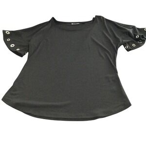 7th Avenue New York & Company Black Top Short Sleeve Grommet Detail size S